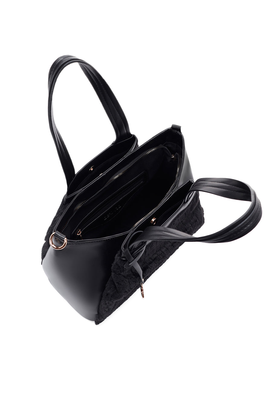 Women's Black Long Strap Plush Handbag