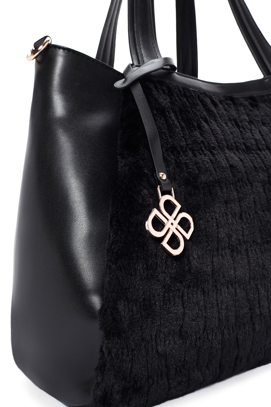 Women's Black Long Strap Plush Handbag