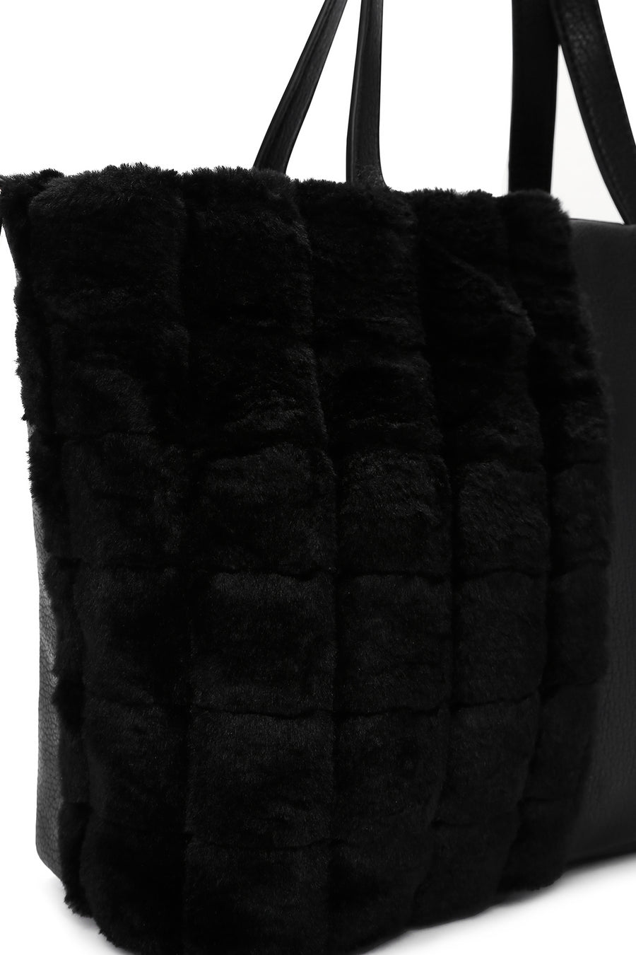 Women's Black Long Strap Plush Handbag