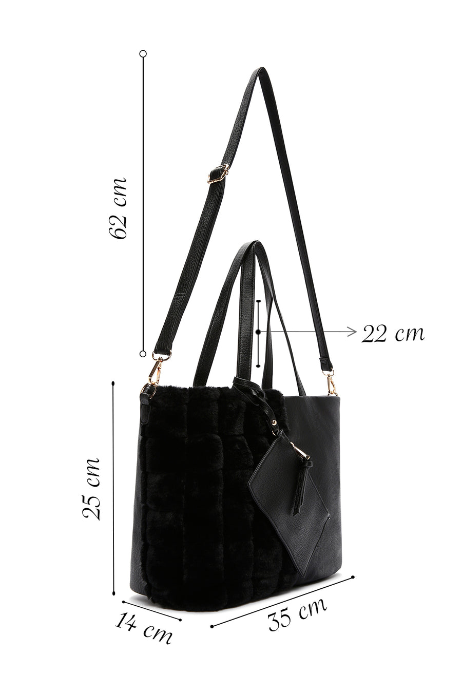 Women's Black Long Strap Plush Handbag