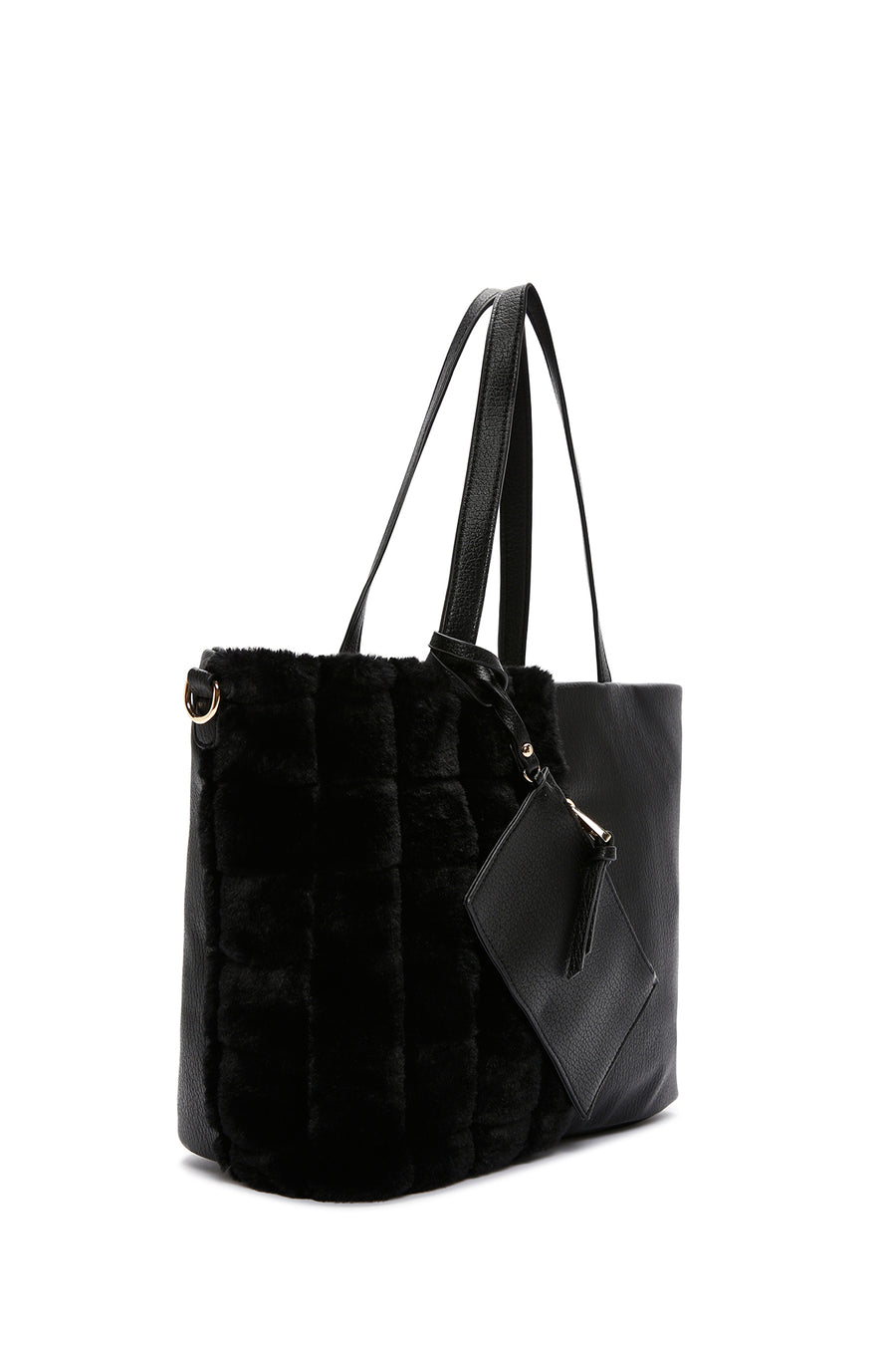 Women's Black Long Strap Plush Handbag