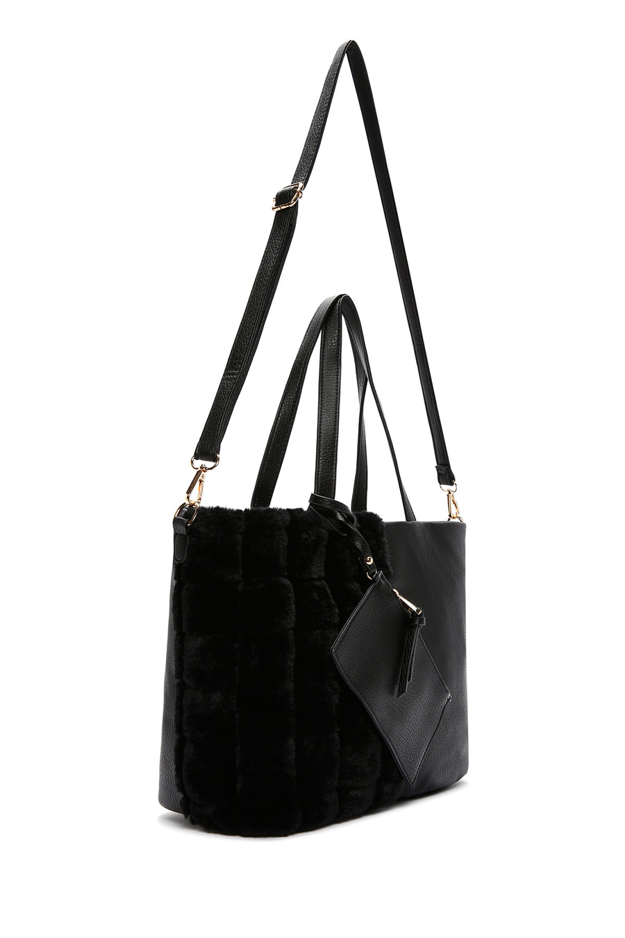 Women's Black Long Strap Plush Handbag