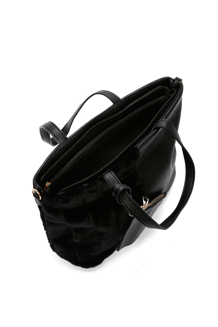 Women's Black Long Strap Plush Handbag