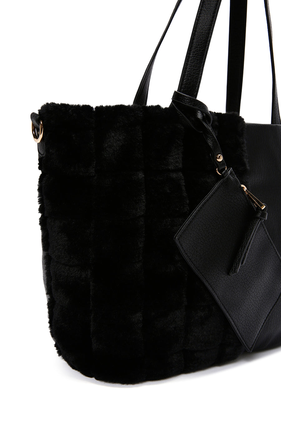 Women's Black Long Strap Plush Handbag