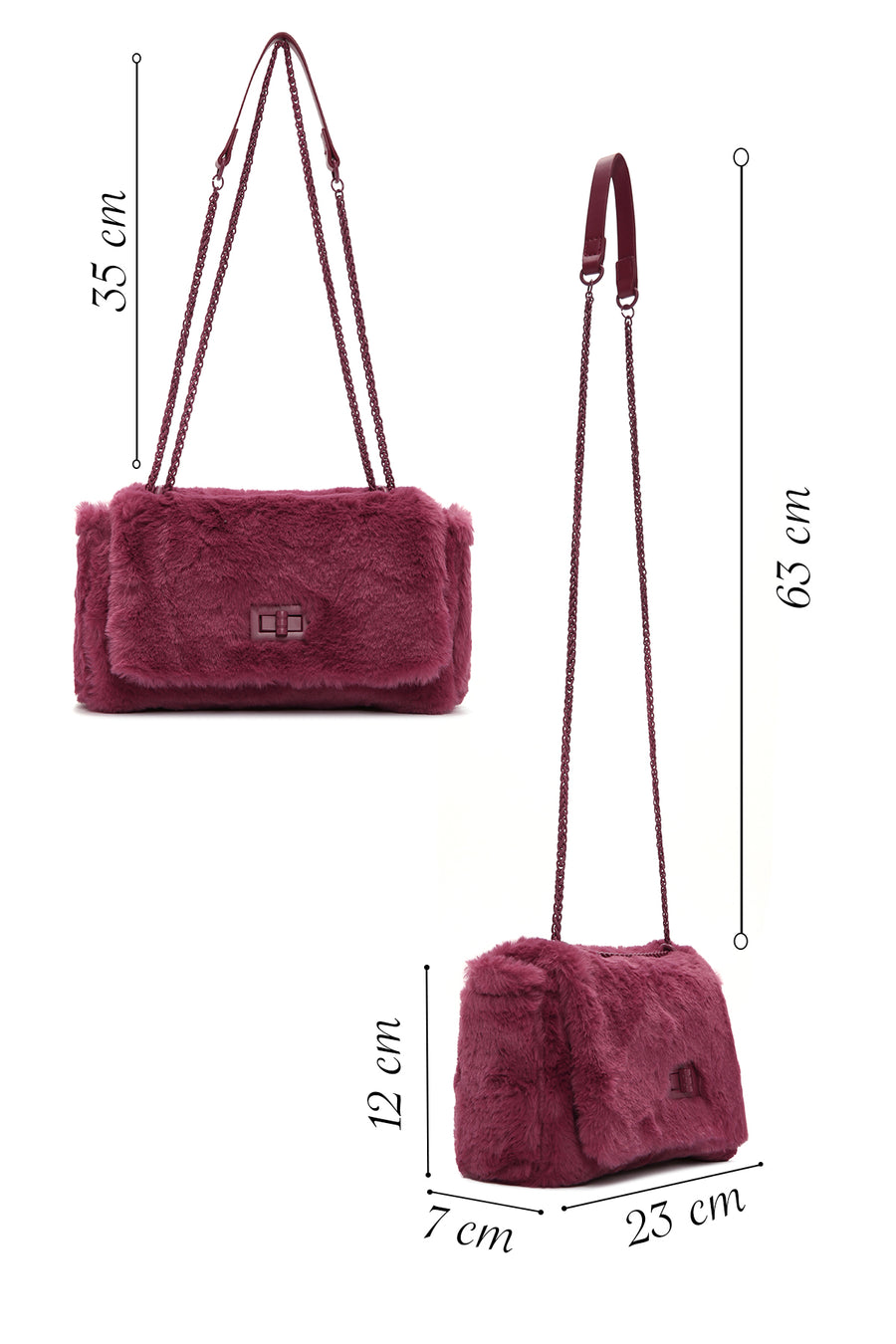 Kadın Bordo Uzun Askılı Peluş Çapraz Çanta