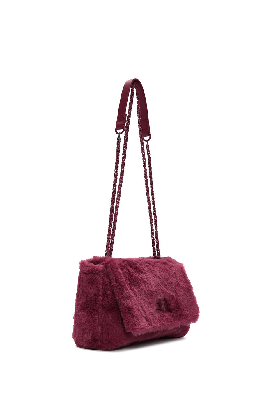 Kadın Bordo Uzun Askılı Peluş Çapraz Çanta