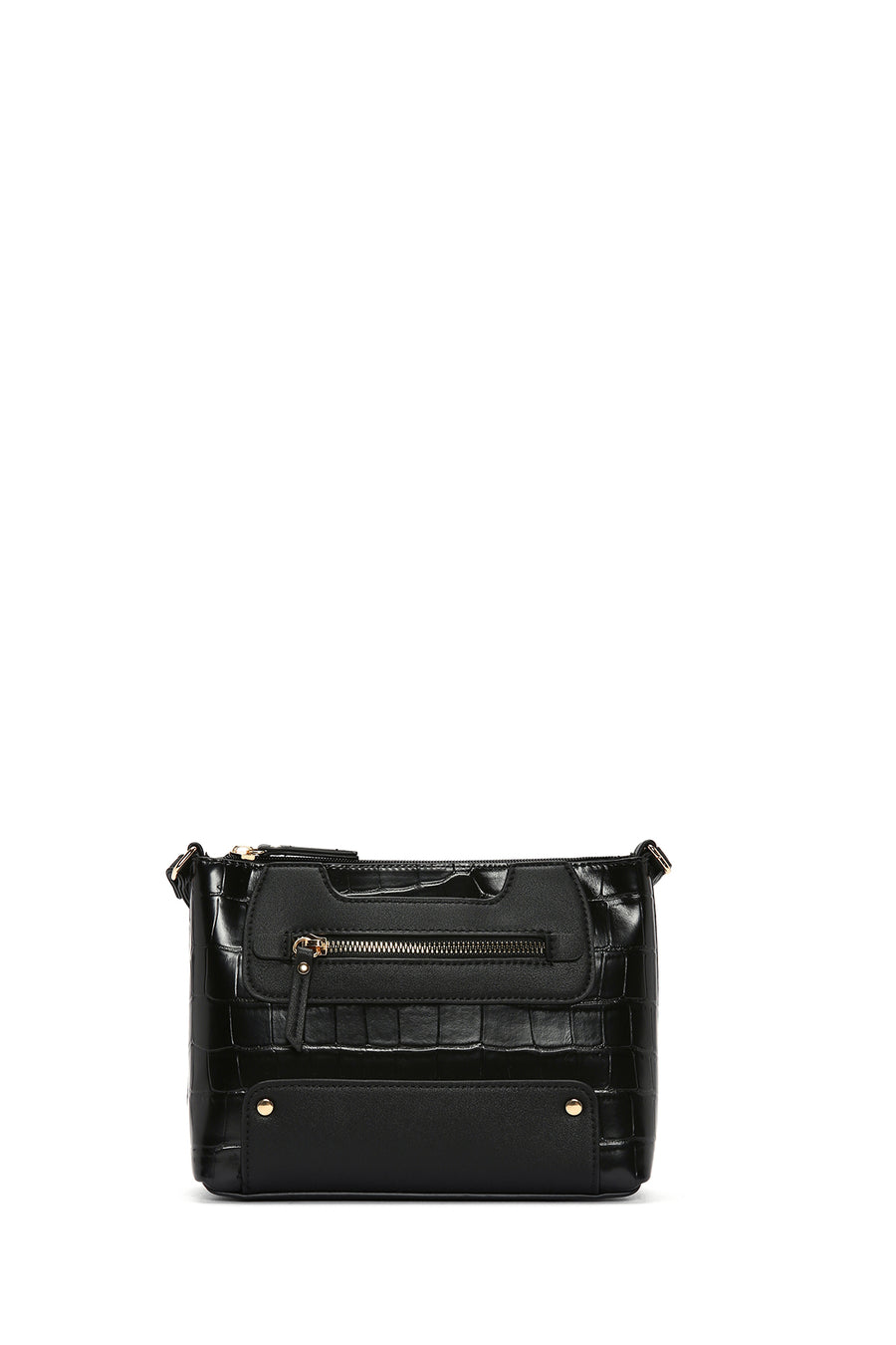 Women's Black Long Strap Crocodile Patterned Crossbody Bag