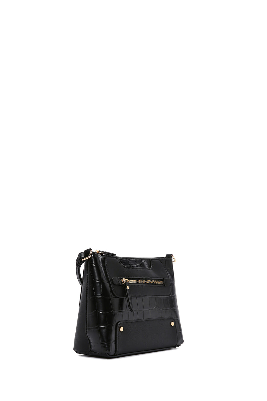 Women's Black Long Strap Crocodile Patterned Crossbody Bag