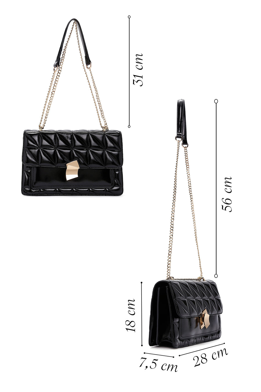 Women's Black Long Strap Quilted Handbag
