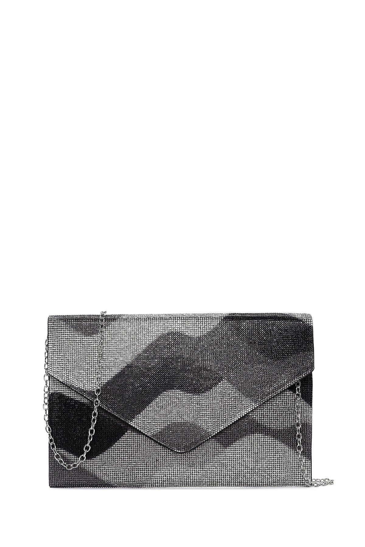 Women's Black Gray Long Chain Strap Stoned Clutch Bag 23WBD2852TS | Derimod
