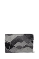 Women's Black Gray Long Chain Strap Stoned Clutch Bag | Derimod