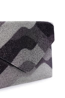 Women's Black Gray Long Chain Strap Stoned Clutch Bag | Derimod