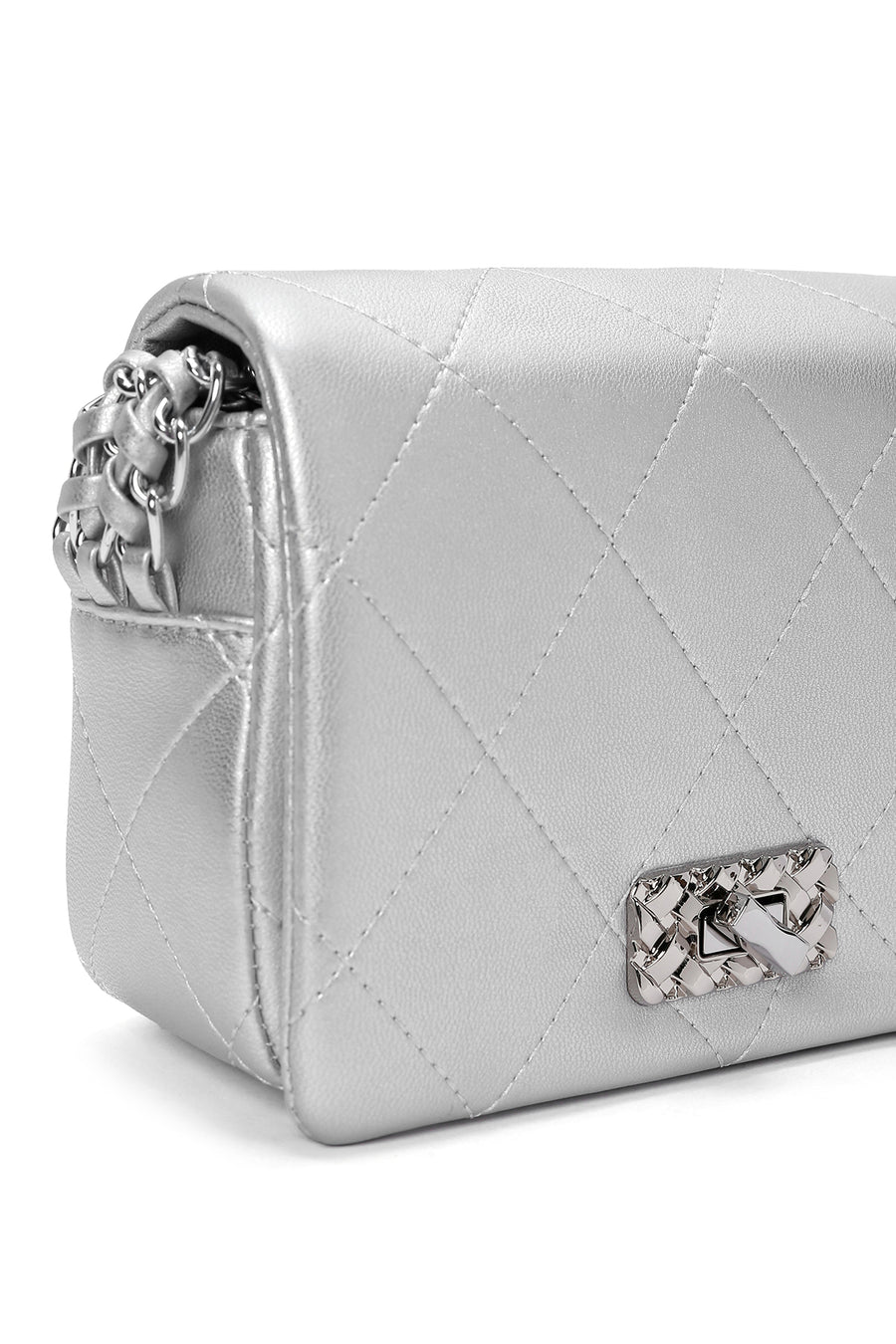 Women's Silver Long Strap Clutch Bag