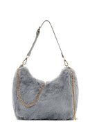 Women's Gray Long Chain Strap Plush Handbag | Derimod