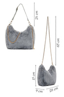 Women's Gray Long Chain Strap Plush Handbag | Derimod