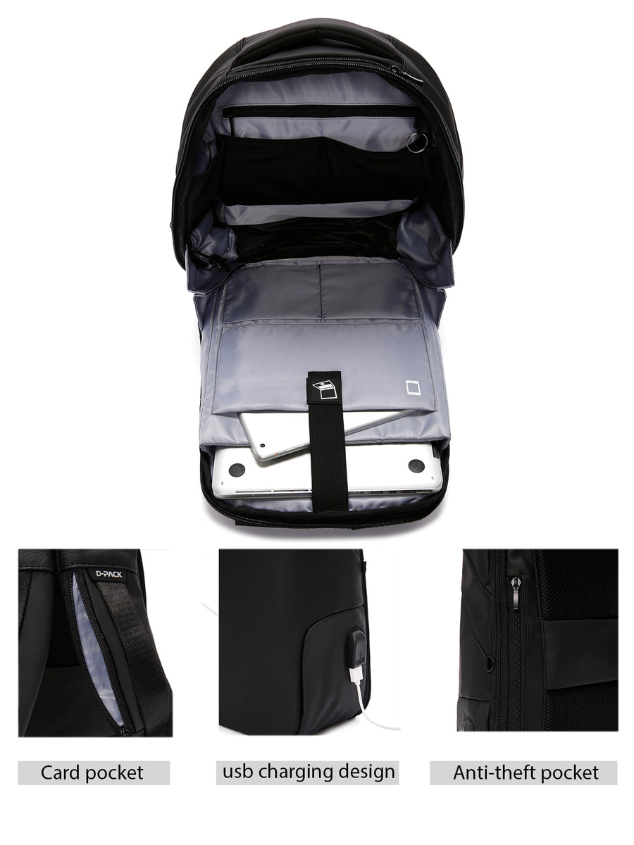D-Pack Unisex Black Technological Backpack