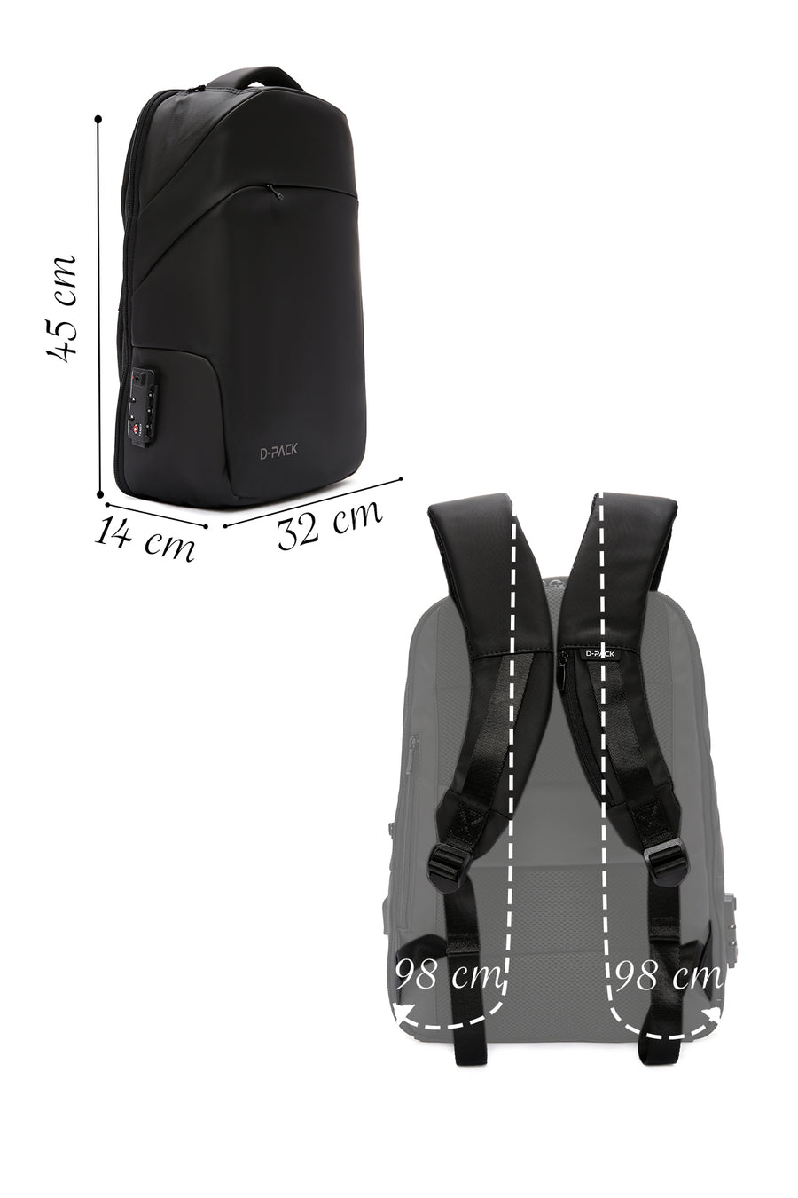D-Pack Unisex Black Technological Backpack