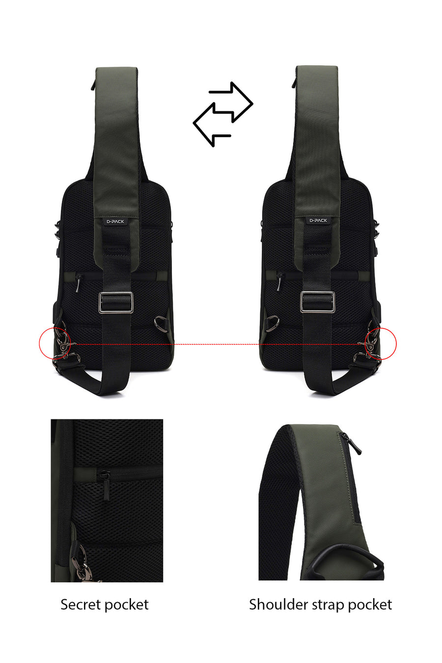 D-Pack Erkek Haki Teknolojik Çapraz Çanta