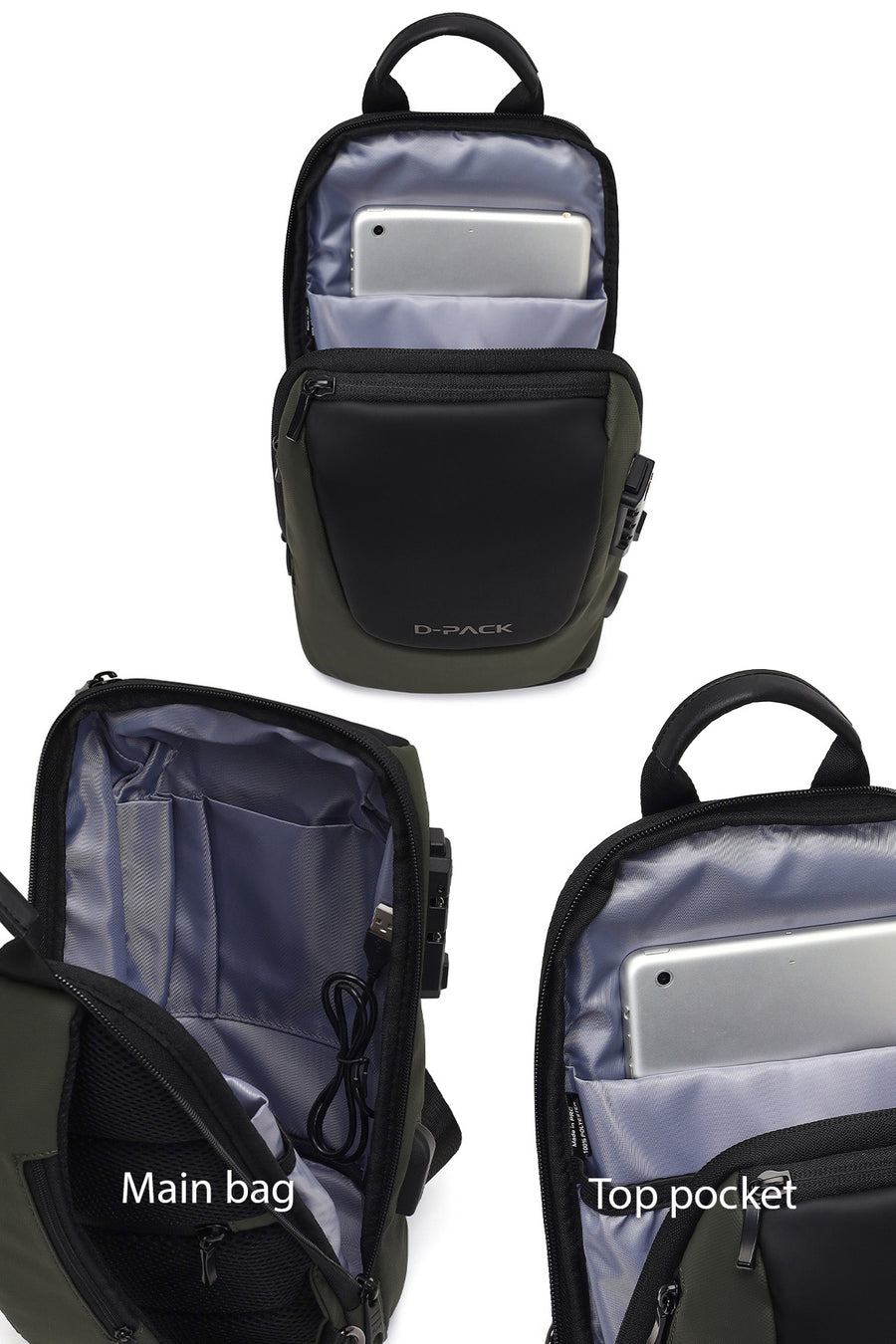 D-Pack Erkek Haki Teknolojik Çapraz Çanta