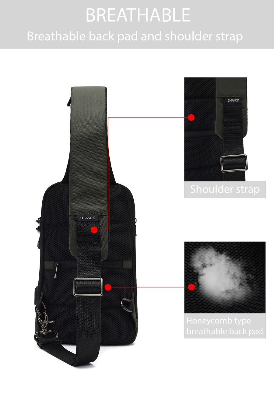 D-Pack Erkek Haki Teknolojik Çapraz Çanta
