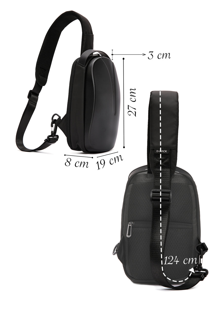 D-Pack Men's Black Technological Hardcase Long Strap Shoulder Bag