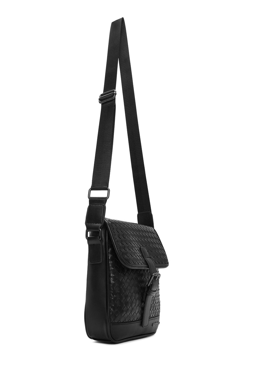 Men's Black Braided Messenger Bag