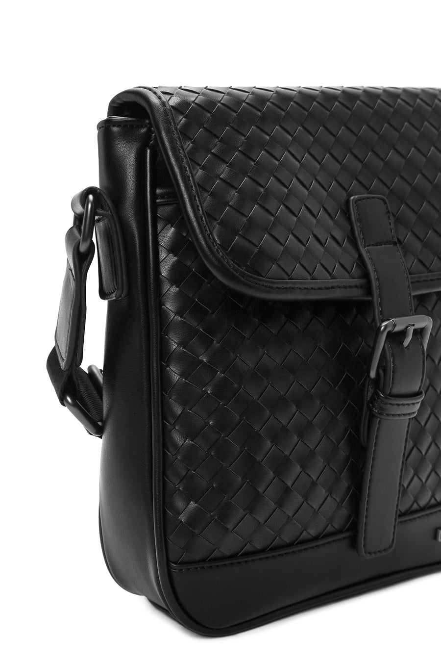 Men's Black Braided Messenger Bag