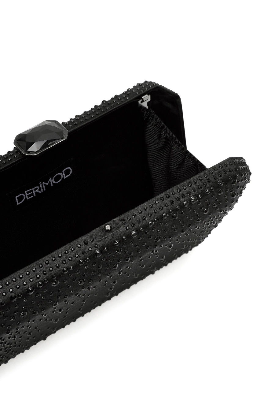 Women's Black Long Strap Stone Clutch Bag
