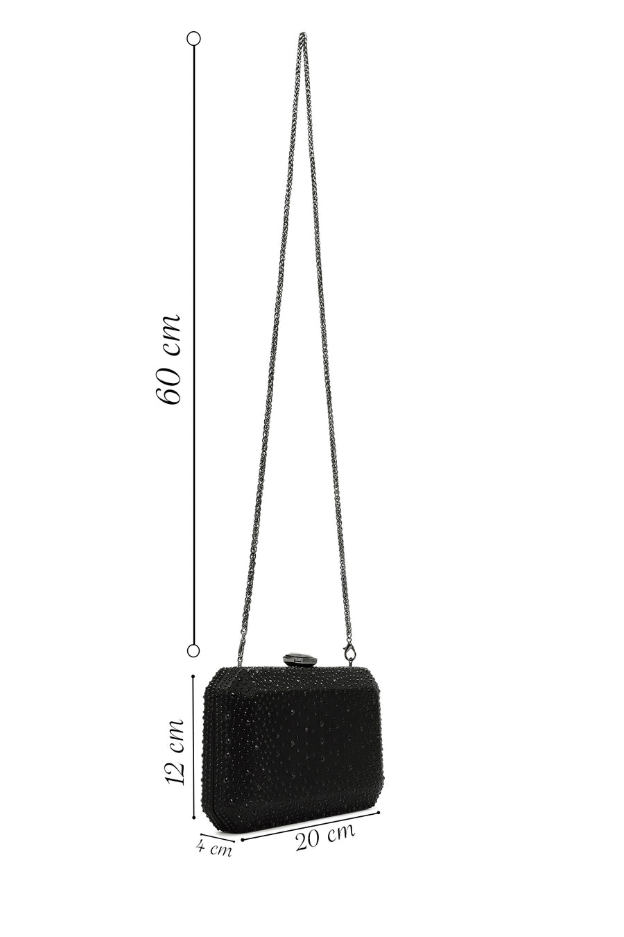 Women's Black Long Strap Stone Clutch Bag