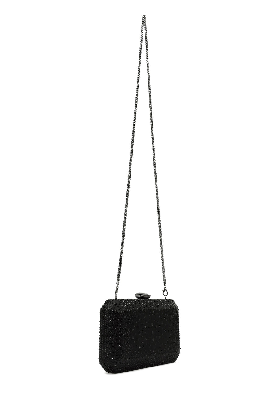Women's Black Long Strap Stone Clutch Bag