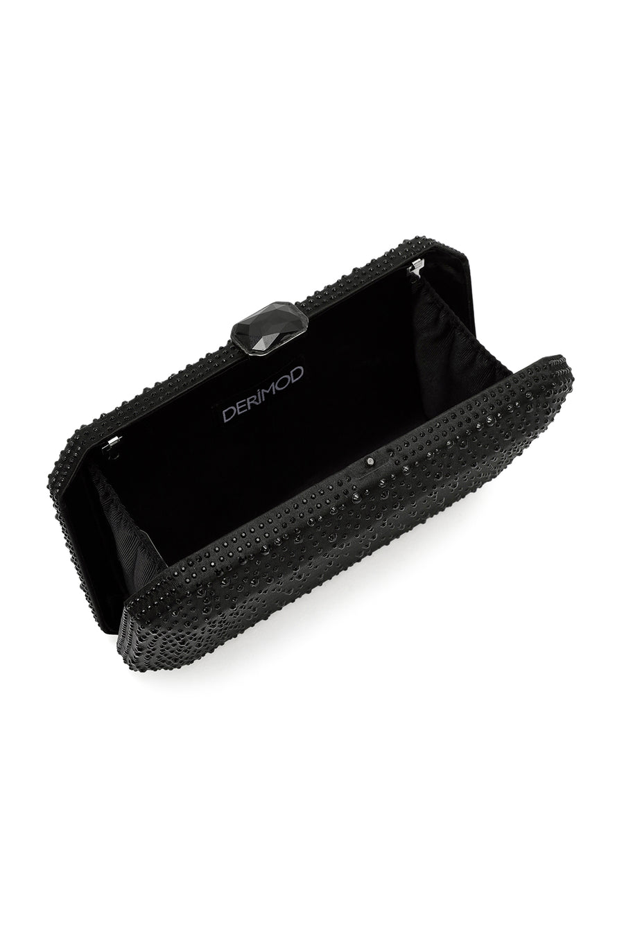 Women's Black Long Strap Stone Clutch Bag