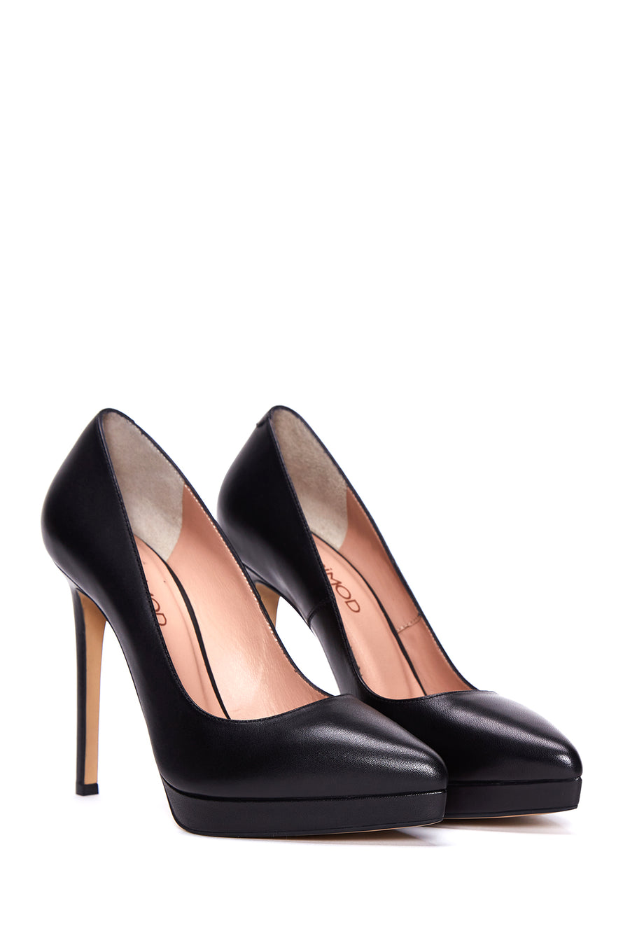 Women's Black Leather Heeled Shoes