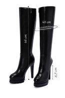Women's Black Zippered High Heel Platform Leather Boots | Derimod