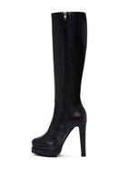 Women's Black Zippered High Heel Platform Leather Boots | Derimod