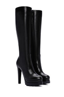 Women's Black Zippered High Heel Platform Leather Boots | Derimod