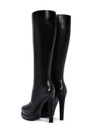 Women's Black Zippered High Heel Platform Leather Boots | Derimod