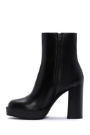 Women's Black Zippered Thick Heeled Leather Boots | Derimod