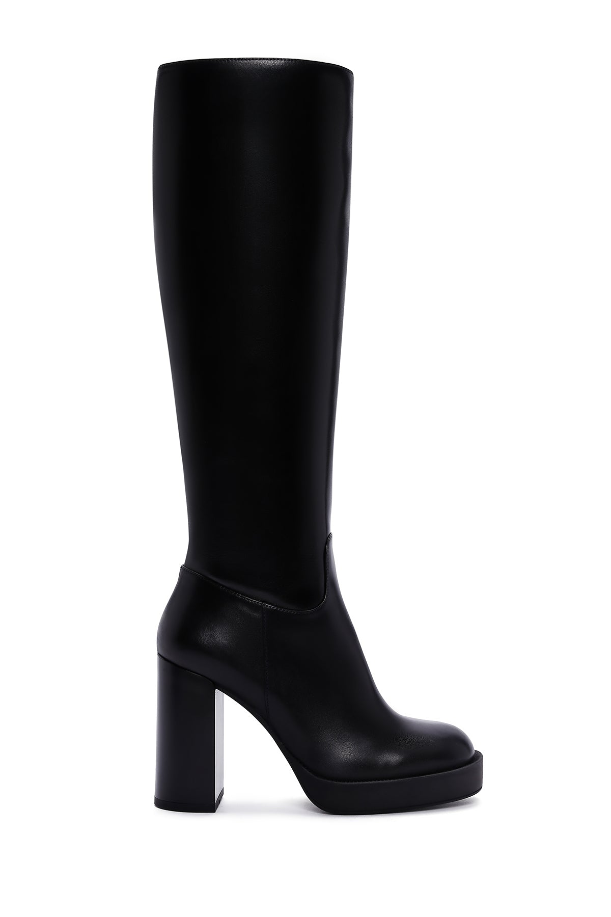 Women's Black Thick Heeled Zippered Leather Boots 23WFD101418 | Derimod
