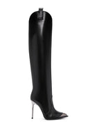 Women's Black Thin High Heel Zippered Classic Leather Boots | Derimod