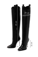 Women's Black Thin High Heel Zippered Classic Leather Boots | Derimod