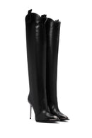 Women's Black Thin High Heel Zippered Classic Leather Boots | Derimod