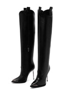 Women's Black Thin High Heel Zippered Classic Leather Boots | Derimod