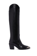 Women's Black Leather Heeled Cowboy Boots | Derimod