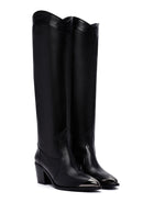 Women's Black Leather Heeled Cowboy Boots | Derimod