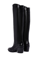 Women's Black Leather Heeled Cowboy Boots | Derimod