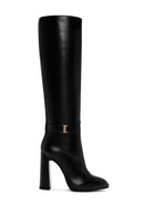 Women's Black Thick High Heel Leather Boots | Derimod