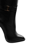 Women's Black Thick High Heel Leather Boots | Derimod