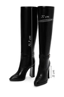 Women's Black Thick High Heel Leather Boots | Derimod