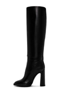 Women's Black Thick High Heel Leather Boots | Derimod