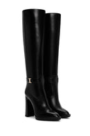 Women's Black Thick High Heel Leather Boots | Derimod